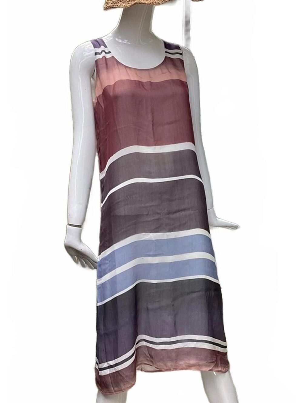 Lafayette 148 New York Sleeveless Horizontal Mixed Striped Silk Shift Dress